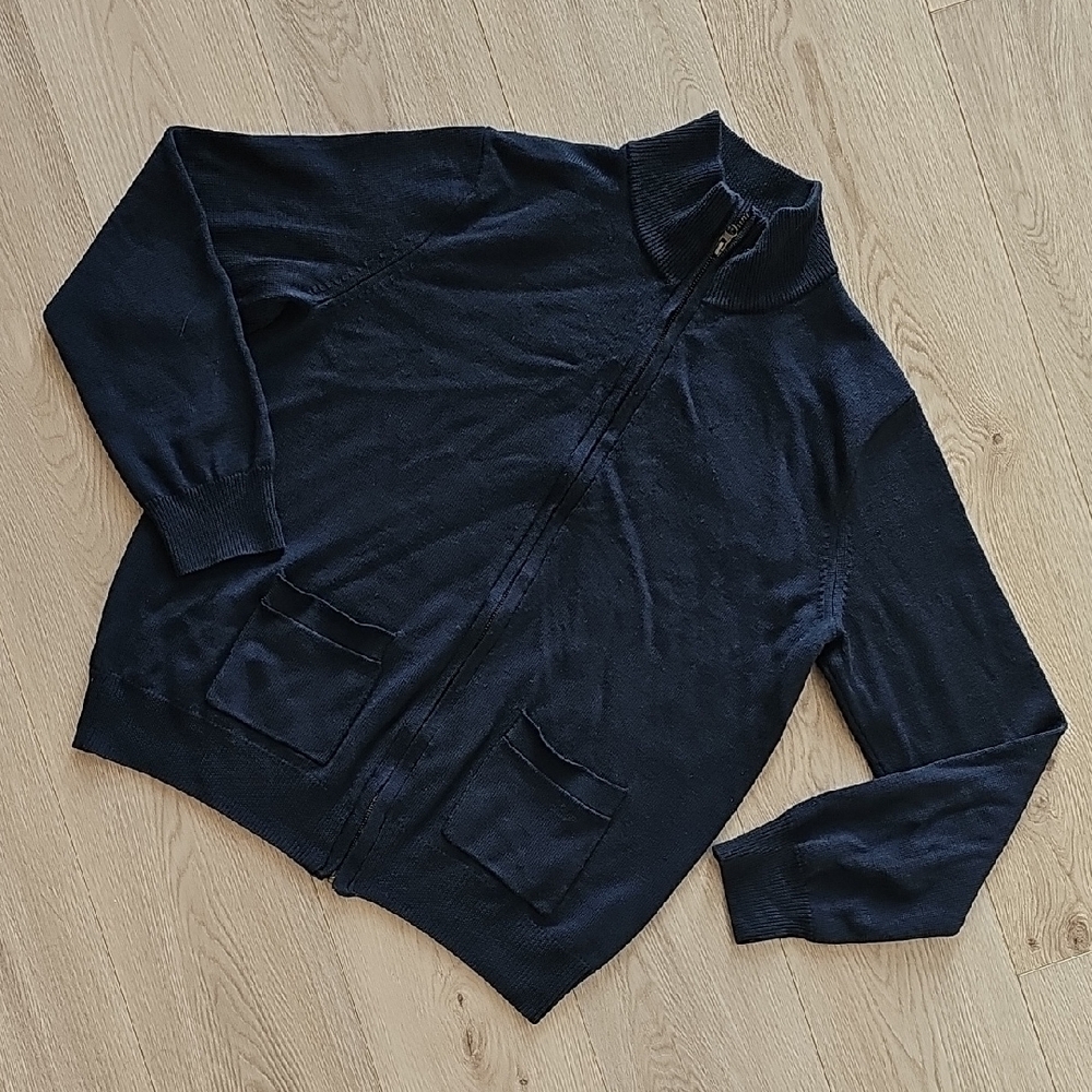 J.‎ Crew Merino Wool Navy Blue Zip Up Sweater, Large